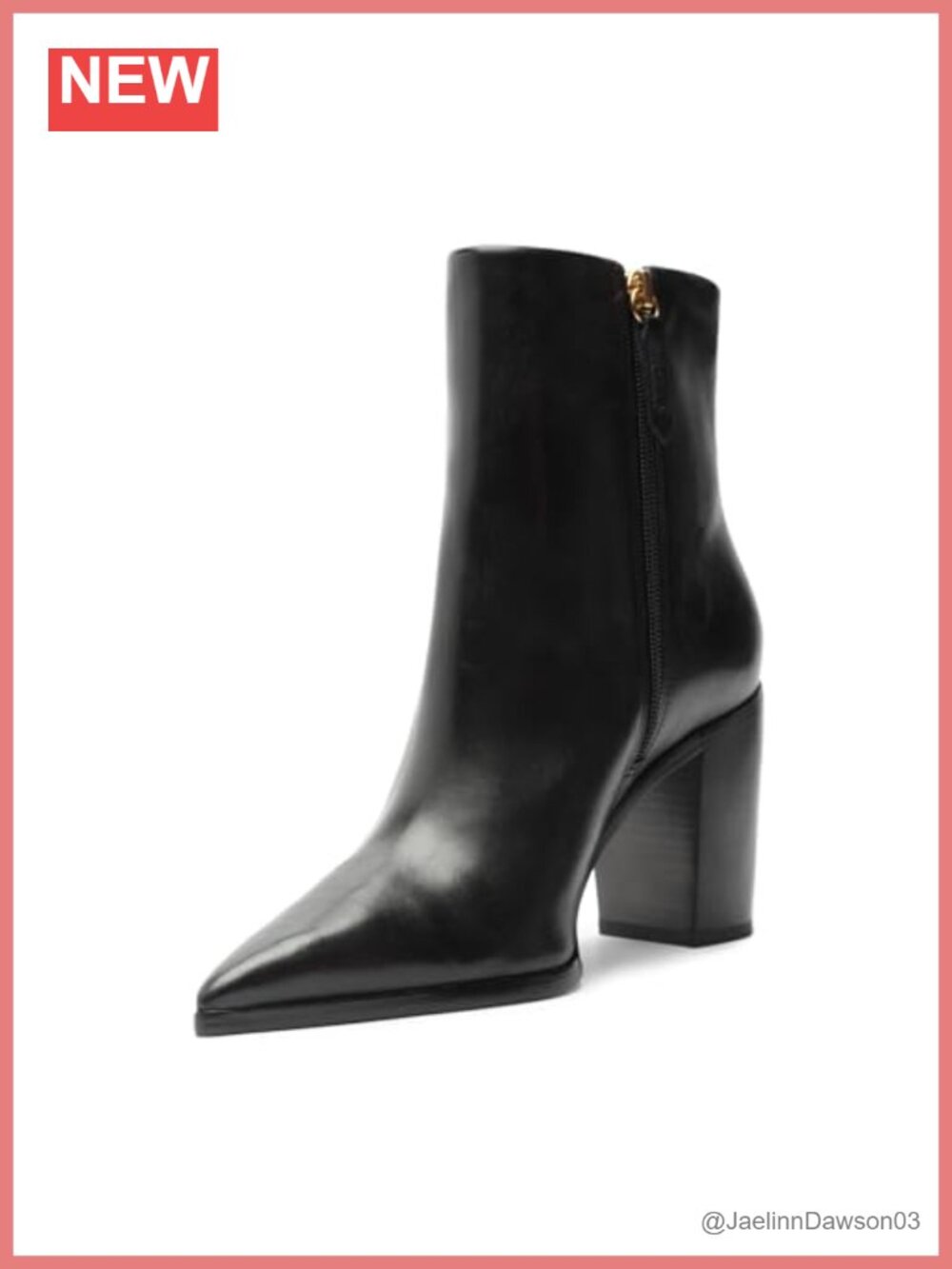 Mikki Pointed Toe Block Heel Ankle Bootie Leather Zip